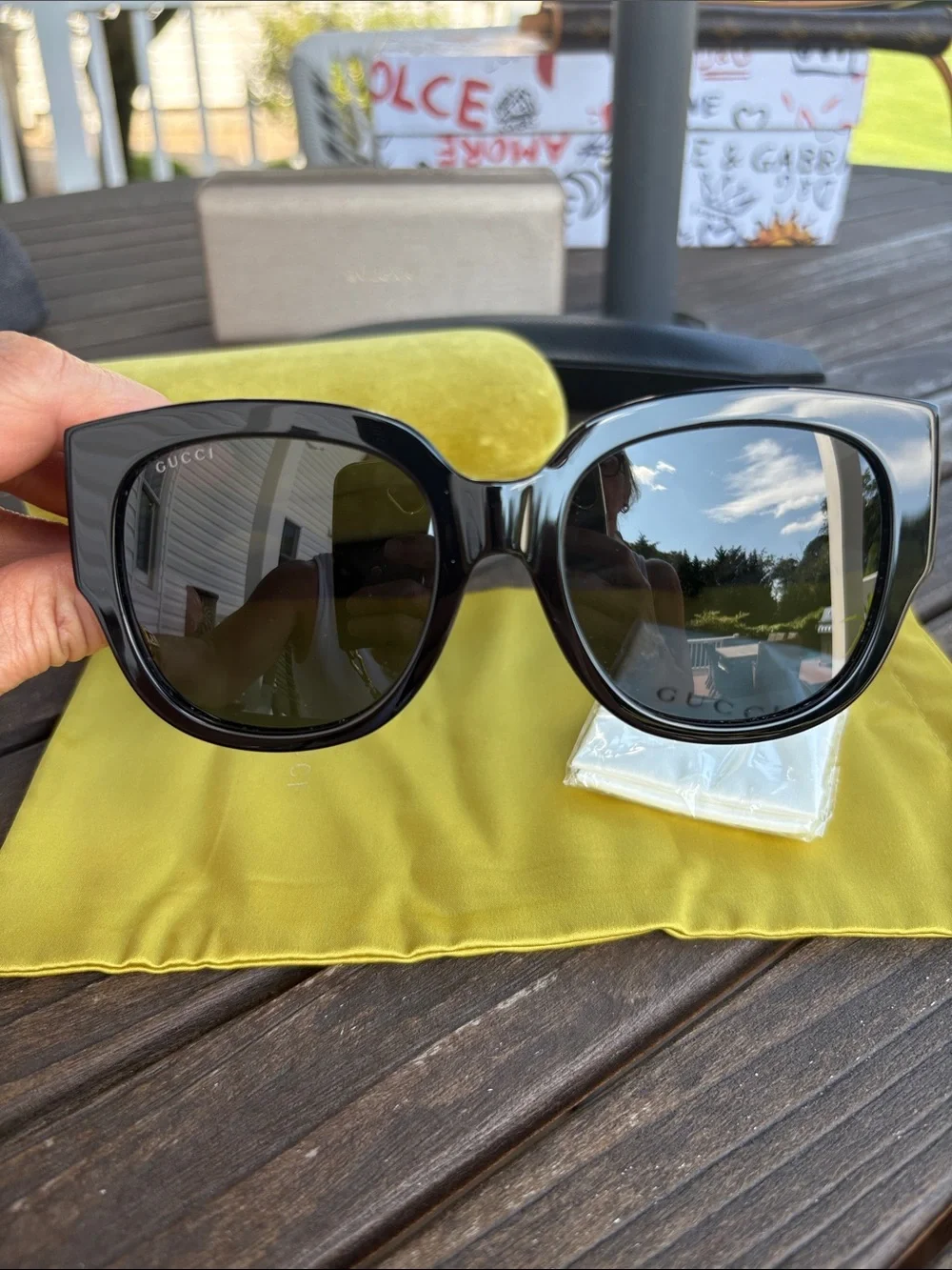 Gucci Black Oversized Square Sunglasses with Dark Lenses